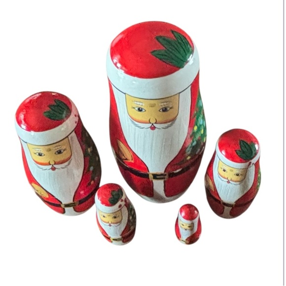 Vtg Santa Claus Painted Wooden Nesting Dolls Set of 5 Christmas Tradition - Picture 2 of 4